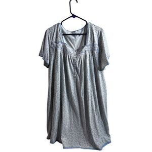 Aria Nightgown 2X Blue Floral Gingham Eyelet Lace Sleep Dress Womens